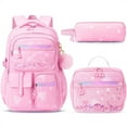 thumbnail image 1 of 3 PCS Kids School Backpack Set with Lunch Box & Pencil Case Set, Cute Travel Bookbag School Bag for Student Toddler Kids Teens, Pink, 1 of 7