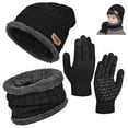 thumbnail image 1 of 3 PCS Kids Winter Beanie Scarf Gloves Set, Touch Screen Gloves Cold Weather Neck Warmer Skull Cap - Black, 1 of 7