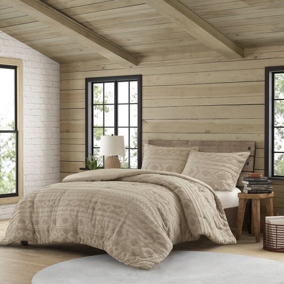 3 PCS King/Cal King Chenille Oversized Comforter Set Tan