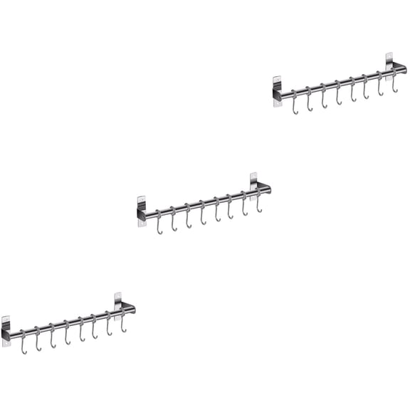 3 PCS Kitchen Cookware Hanger Wall Mount Storage Rack Silver