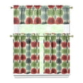 thumbnail image 1 of 3 PCS Kitchen Curtains Set with Apple Print - Red Green Cute Cartoon Fruit Pattern Design, Semi-Sheer Farmhouse Tier Curtains & Valance for Small Windows, Rod Pocket Window Treatment Panels, 1 of 4