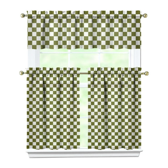 3 PCS Kitchen Curtains Set - Plaid Checkered Tier Window Panels with Valance, Semi-Sheer Farmhouse Caf Curtains (54x18 + 2x27.5x36 Inch)