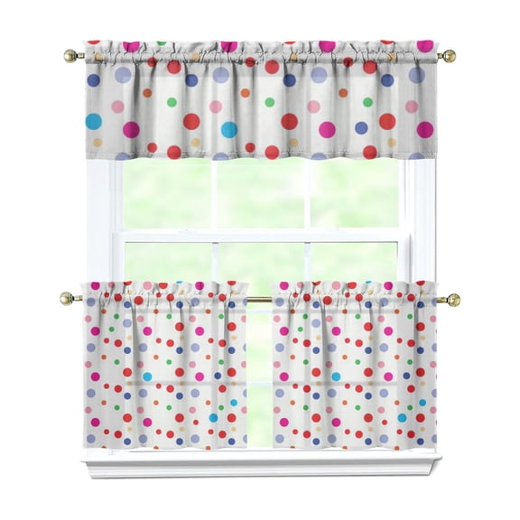 3 PCS Kitchen Curtains Set - Polka Dot Window Treatment Panels with Valance, Semi-Sheer Tier Curtains for Farmhouse & Minimalist Decor (Classic Black & White Dots)