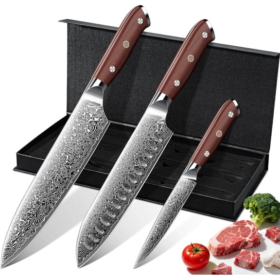 3 PCS Kitchen Knife Set VG10 Steel Japanese Chef Knives 8 Inch Santoku Knives 7 Inch Paring Knives 5 Inch Christmas Gift for Men and Women