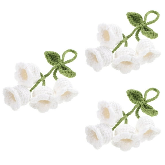 3 PCS Knitted Flower Shape Pendant Hanging Ornament Lily of The Valley Pin Car Mirror White