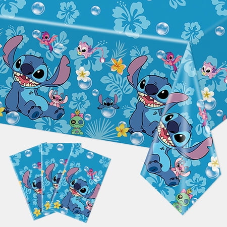 3 PCS Large Blue Cartoon Birthday Decorations Tablecloths Disposable Plastic Rectangle Blue Cartoon Party Tablecloth for Blue Cartoon Birthday Party Supplies, 87 X 51in