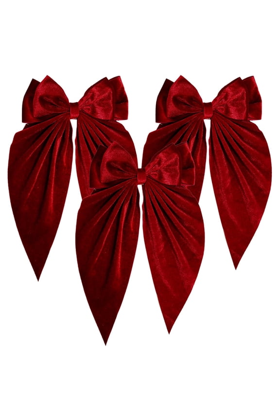 3 PCS Large Velvet Hair Bows, Oversized Long Tail Bows with Aliigator Clips, Coquette Hair Accessories for Women and Girls (Pink - Wine Red - White)