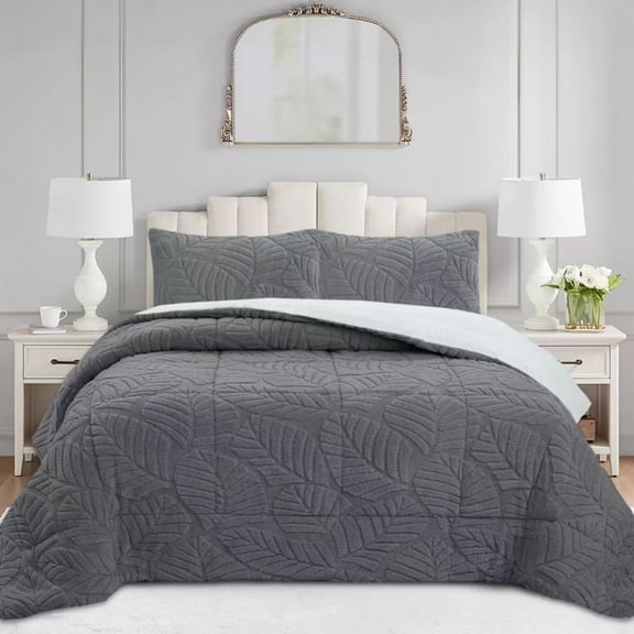 3 PCS Leaf Pattern Jacquard, Ultra Soft Warm Plush Comforter Set MEL