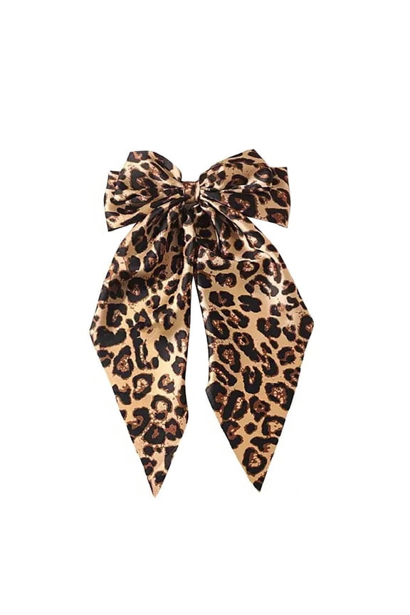 3 PCS Leopard Print Bow Hair Clip - Big Bow with Long Tail - Cheetah Hair Accessory for Women & Girls