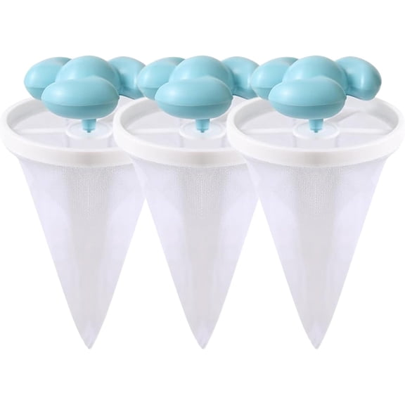 3 PCS Lint Catcher for Washing Machine, Reusable Washer Hair Filter Mesh Bags, Floating Lint Hair Catcher Mesh Wash Bags for Laundry Pet Hair Removal, Blue