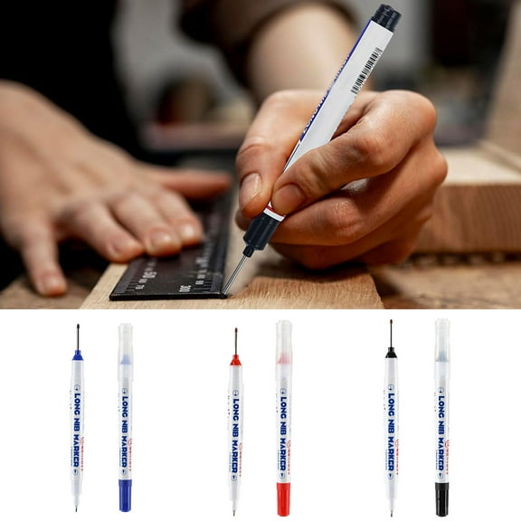 3 PCS Long Head Deep Hole Marker Pens, 2025 New Long Nib Marker Set, Professional Construction Markers Scriber Marking Tools, Double Head Permanent Markers & Marker Pens for Metal, Carpenters