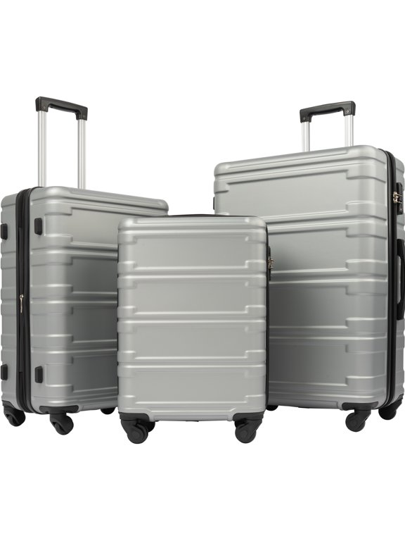 3 PCS Luggage Set, Hardshell Suitcase Bags Set of 3 with TSA Lock, Lightweight Portable Carry on Luggage with Spinner Wheels for Travel/on Business, 20"/24"/28", Silver, L0211