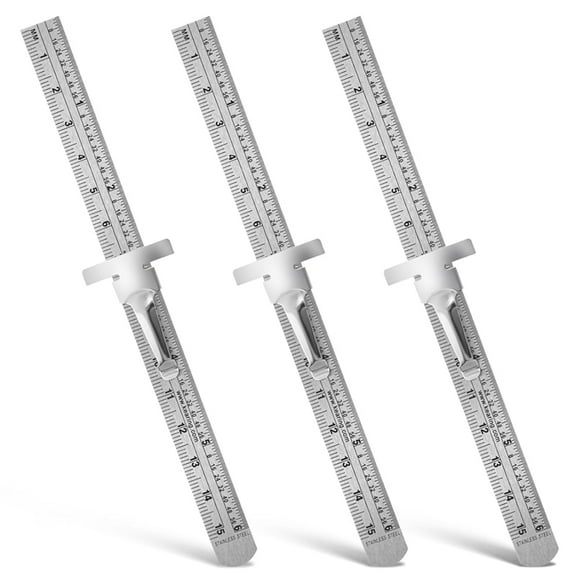 3 PCS Machinist Ruler, 6 Inch 15 cm Pocket Ruler Flexible  Stainless Steel Ruler with Detachable Clips