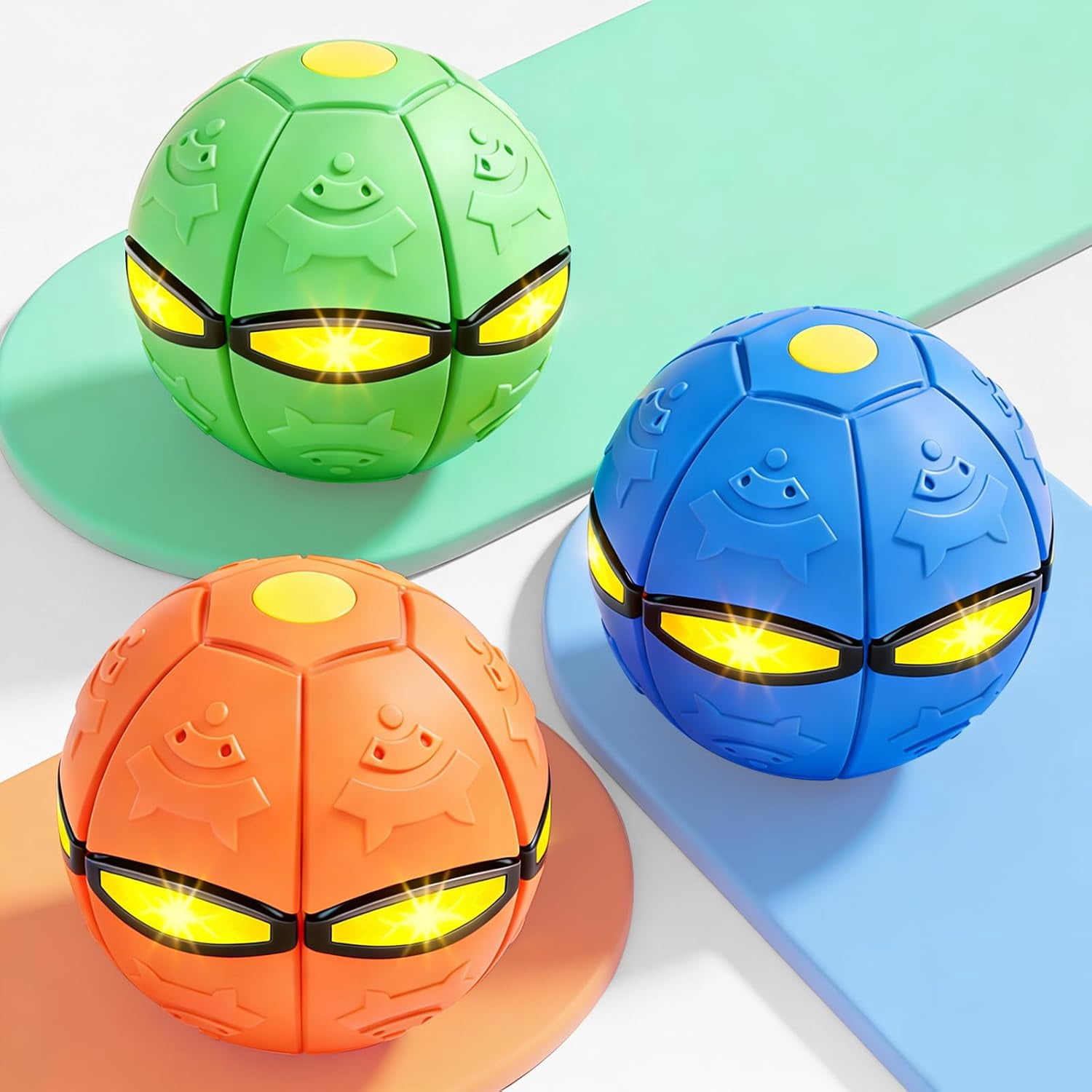 Magic Bouncing Ball 3 PCS Magic Bouncing Doggy Disc Balls with 6 LED Lights, Flying Saucer ...