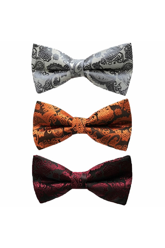 3 PCS Men's Paisley Floral Bowtie Wedding Party Tuxedo Formal Bow Neck Tie