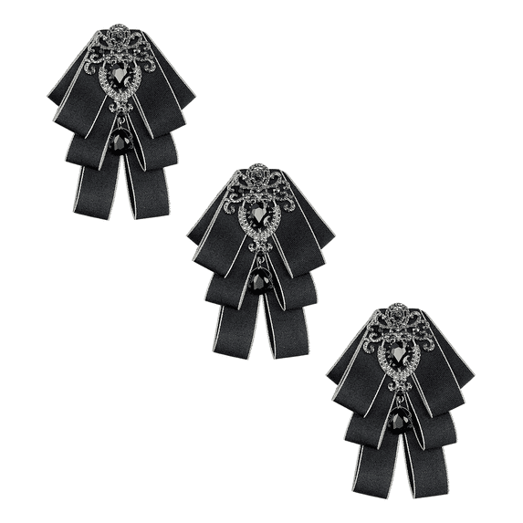 3 PCS Mens Ribbon Bowtie Bowknot Rhinestone Bridegroom Wedding Adjustable Strap Retro Formal Necktie
