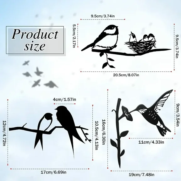 3 PCS Metal Bird Statue, Metal Bird Silhouette Wall Art Decor Birds on The Branch, for Kitchen Bathroom Living Room Bedroom