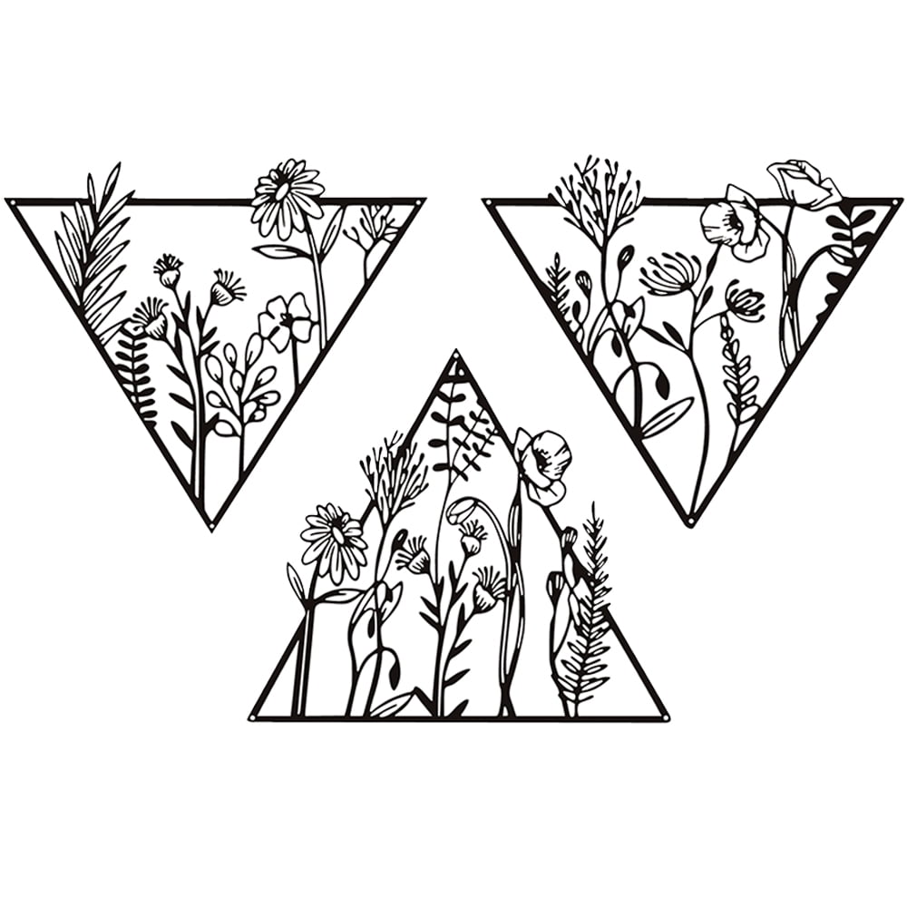 View of 3 PCS Metal Flower Wall Art, Black Minimalist Farmhouse Floral Wall ...