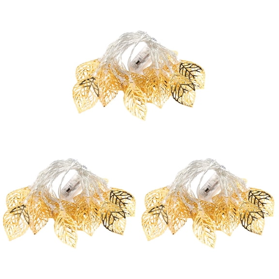 3 PCS Metal Leaf Lamp LED Gold Fairy Lights with Bride Golden