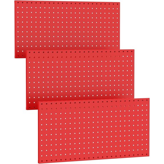 3 PCS Metal Pegboard Panels(12x24 inch) for Wall Garage Tools Storage Pegboard System for Workbench, Modular Peg Board Tool Organizer Board Kit(Pack of 3, Red)