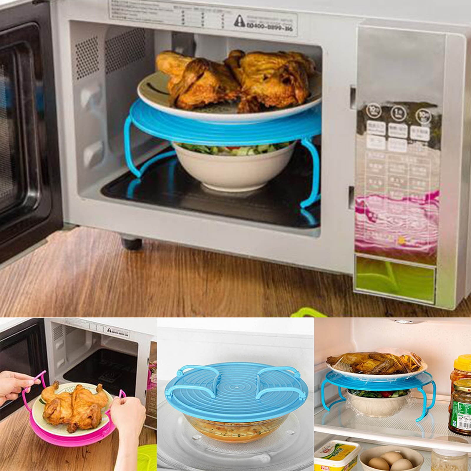 3 PCS Microwave Folding Tray,Microwave Multipurpose 4 in 1 Tray Stand ...