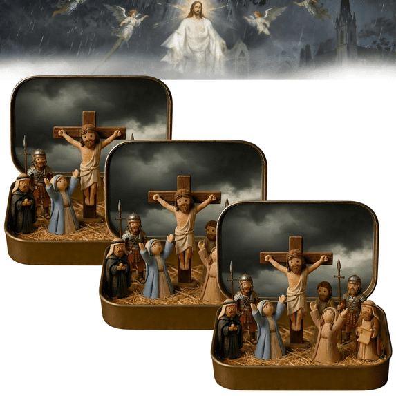 3 PCS Mini Christmas Nativity Set in a Tin Box, Portable Mini Nativity Scene Set, Handcrafted Pocket Nativity Scene Gift Tin, Perfect for Easter Decorations and as a Gift for Friends and Family