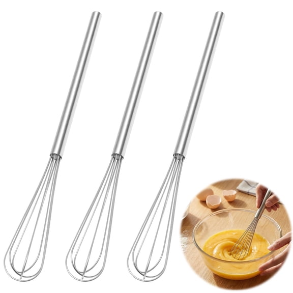 10 Inch Stainless Steel Whisk Set, 3 Pieces Wire Whisks with Long Handle for Cooking, Baking, and Beating Eggs