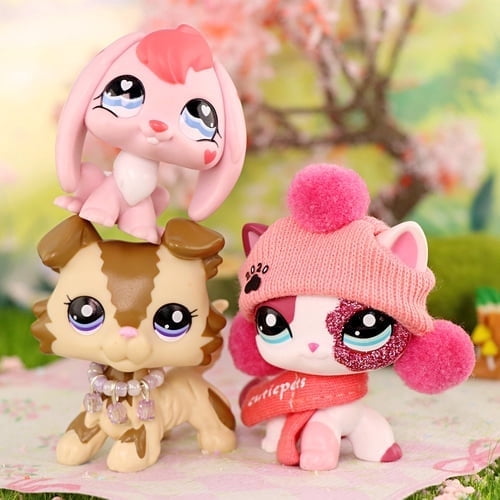 3 PCS Minilpsshop Little Cat Dog Figures Toys Set,Collie 2210 Rabbit 557 Shorthair Cat 2291 for lps Collection