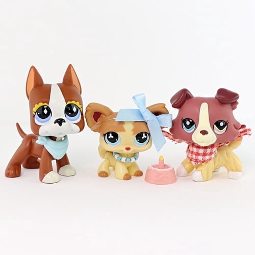3 PCS Minilpsshop Little Pet Toys Figure Great Dane #589 Chihuahua # 765 Collie #1262 with Accessories,Collectable lps Pets