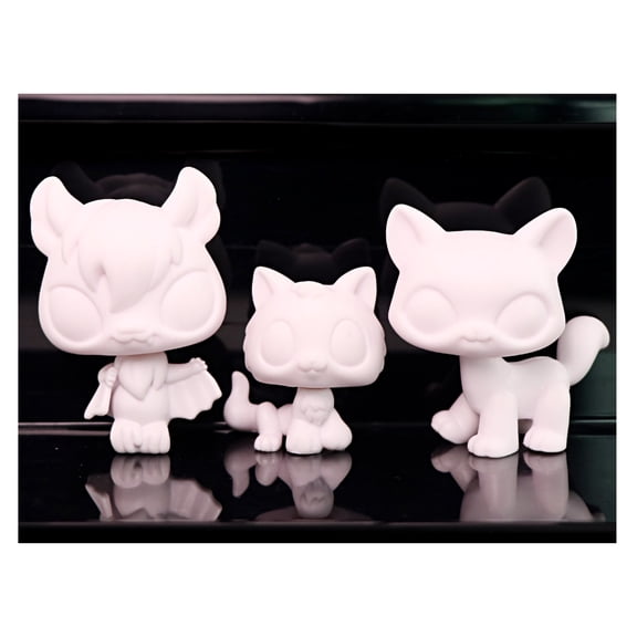 3 PCS Minilpsshop Mini Pets White Base,Custom DIY Bat Kitten Walking Tiger Cat White Mold,Handmade Paint Design Blank Pet Figurine Molds