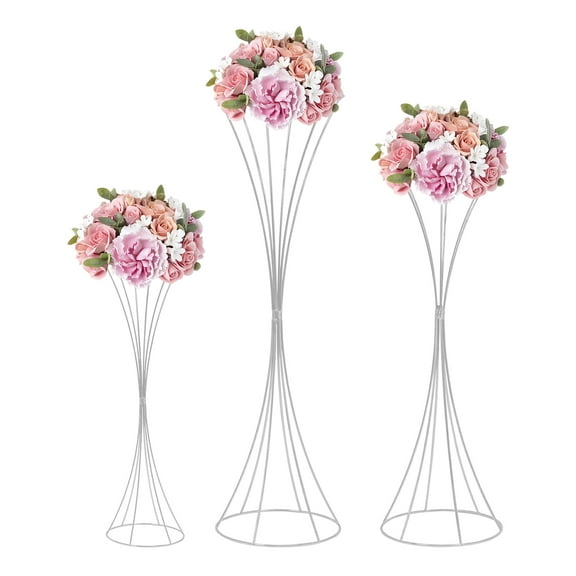 3 PCS Modern Iron Flower Stands Lightweight Wedding Dining Table Decorations Racks Simple Clean-up  (Silver)