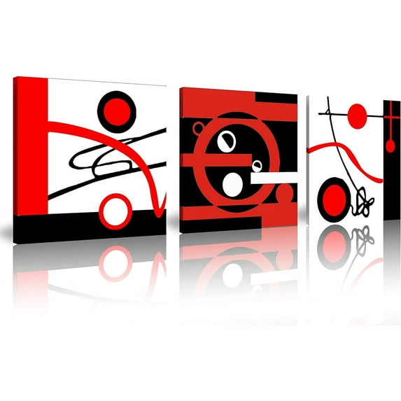 3 PCS Modern Red Decor Geometric Abstract Prints Kitchen Decor Wall Art Black and White Red Decor Nordic Style Bathroom Picture Canvas Wall Art Abstract Artwork Decorations for Bedroom (14X14inchX3pcs