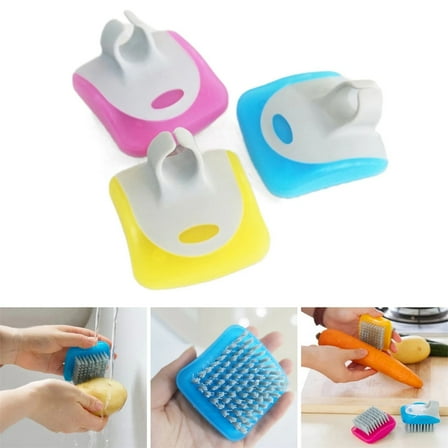 3 PCS Multifunctional Kitchen Vegetable Scrubbing Brush with Handle, Plastic Handheld Scrubber for Daily Cleaning of Fruits, Vegetables, and Cooking Utensils