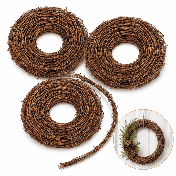 3Artrylin 3 Pcs Natural Grapevine Garland,Twig Garland DIY Crafts,Christmas DIY Rattan Garland,Handmade Rattan Knocker,Flower Shop Decoration Parts,Brown