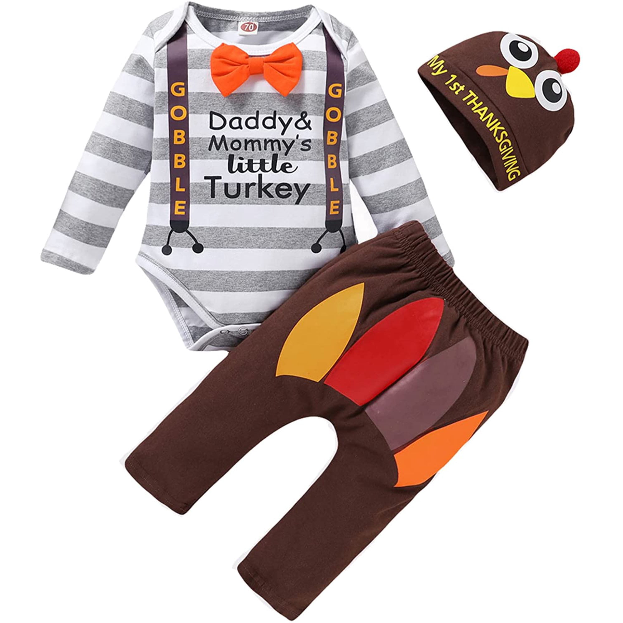 3 PCS Newborn Baby Boy Clothes "Daddy's Mommy's Little Turkey" Long