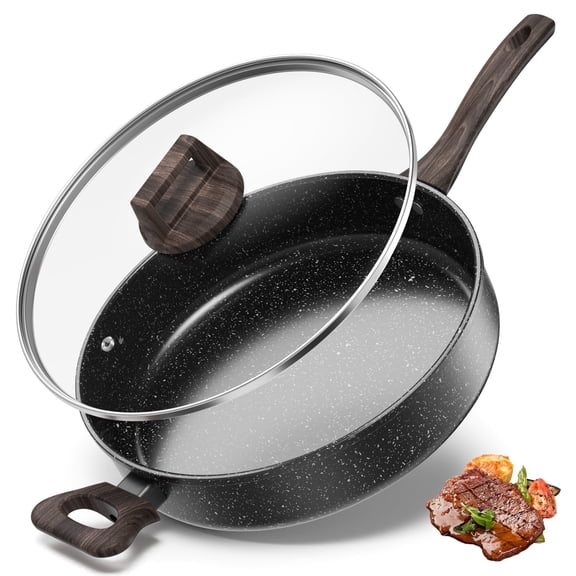 Nonstick Frying Pan Skillet with Lid, 12 Inch Deep Frying Pan, 5.5 Qt Saute Pan with Bakelite Handle, Kitchen Cooking Pan Skillet, Compatible with All Stovetops (Gas, Electric & Induction)