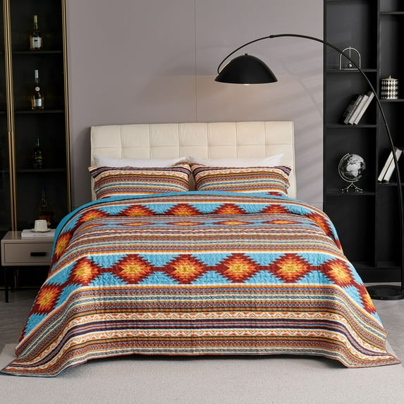 3 PCS Oversize Rustic Southwestern Quilt Set Western Bedding Bedspread Set