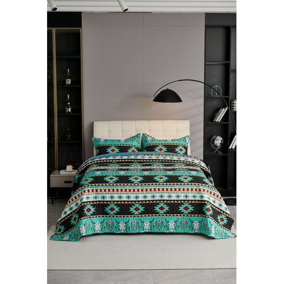 3 PCS Oversize Rustic Southwestern Quilt Set Western Bedding Bedspread Set