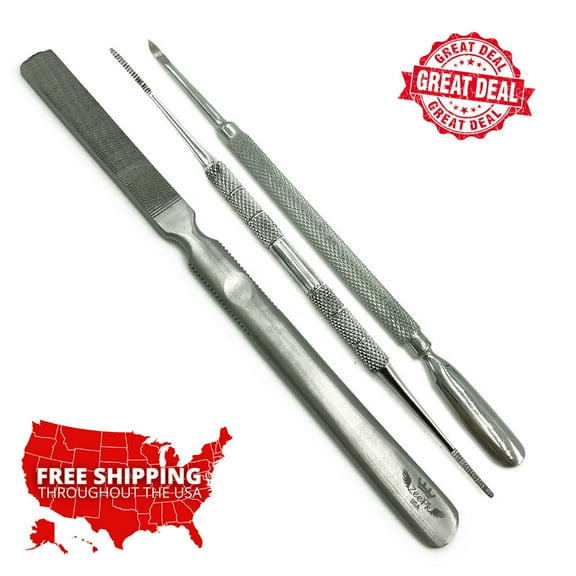 3 PCS PEDICURE PODIATRIST TOOLS SET CALLUS FILE DOUBLE SIDED NAIL FILE + PUSHER