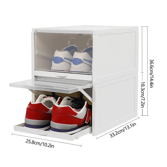 3 PCS PP Shoe Boxes, Grey, Stackable Storage Organizer with Transparent Door for Dormitories, Offices