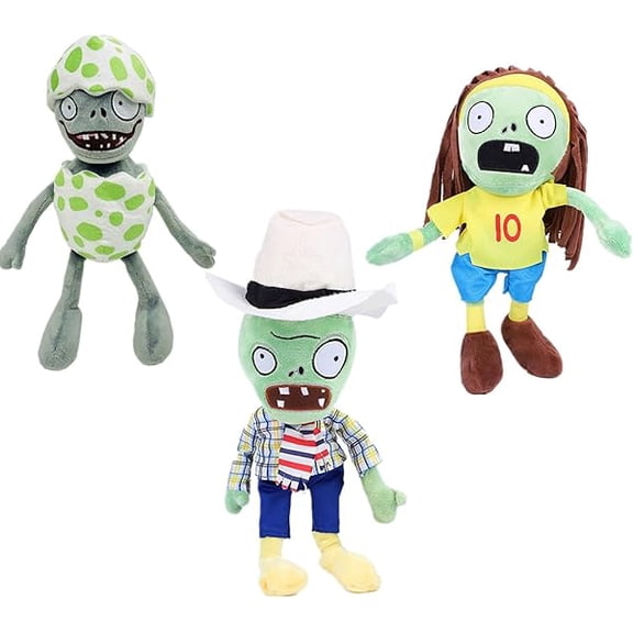 3 PCS PVZ Plant and Zombies Plush Sets Toys White Hat Zombie, Eggshell Zombie,Jersey Zombie Plush Figure Doll, Great Gift for Christmas, Birthday New