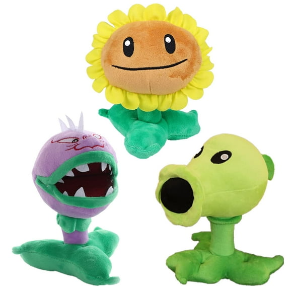 3 PCS PVZ Plush Set - Peashooter, Chomper & Sunflower Stuffed Soft Dolls (New)