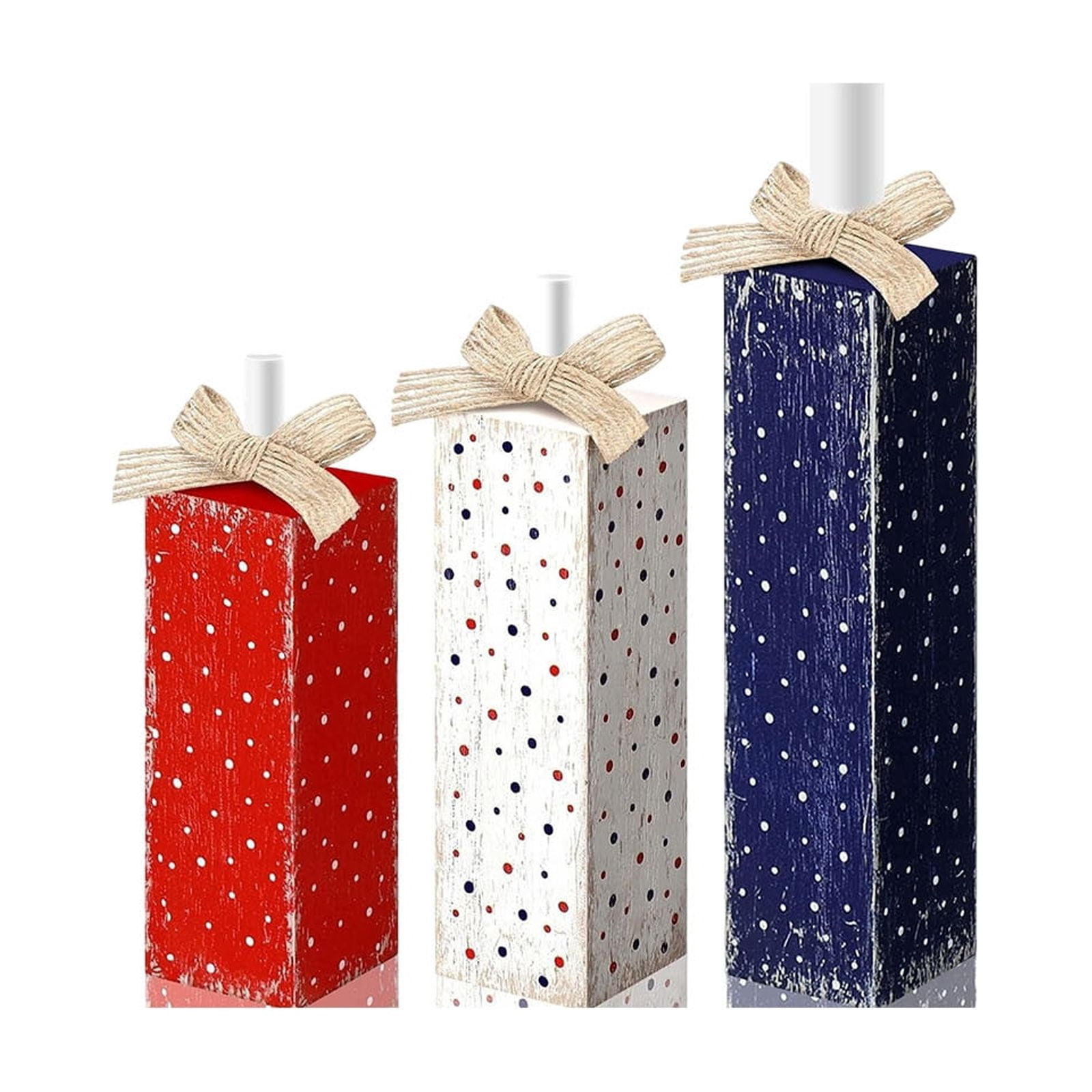 3 PCS Patriotic Red White Blue Decorations 4th of July Wood Table Block ...