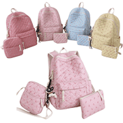 3 PCS Pink Quilted Ditsy Bow Backpack Set 3 Piece Back to School Laptop Daypack for Women, Multi Pocket Casual College Backpack with Matching Crossbody Bag & Cosmetic Storage Pouch