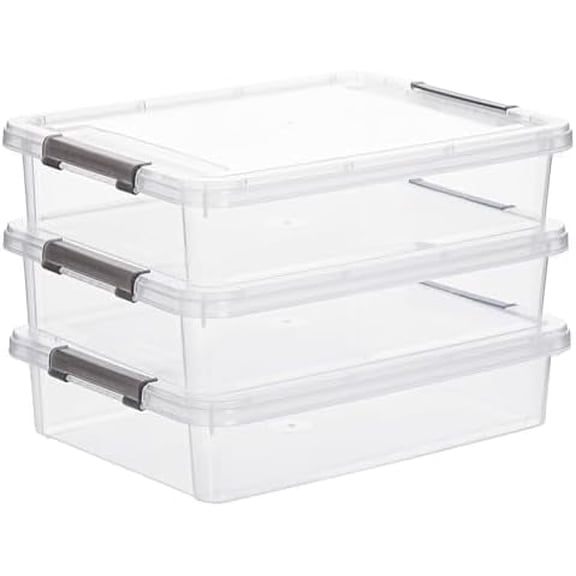 3 PCS Plastic Storage Bins with Latching Lids Portable Project Case Clear File Box Stackable Storage Containers for Organizing A4 Paper, Photo, Document, Scrapbook