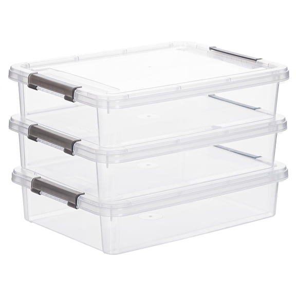 3 PCS Plastic Storage Bins with Latching Lids Portable Project Case Clear File Box Stackable Storage Containers for Organizing A4 Paper, Photo, Document, Scrapbook