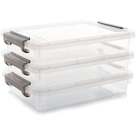 3 PCS Plastic Storage Bins with Latching Lids Portable Project Case Clear File Box Stackable Storage Containers for Organizing B5 Paper, Photo, Document, Scrapbook