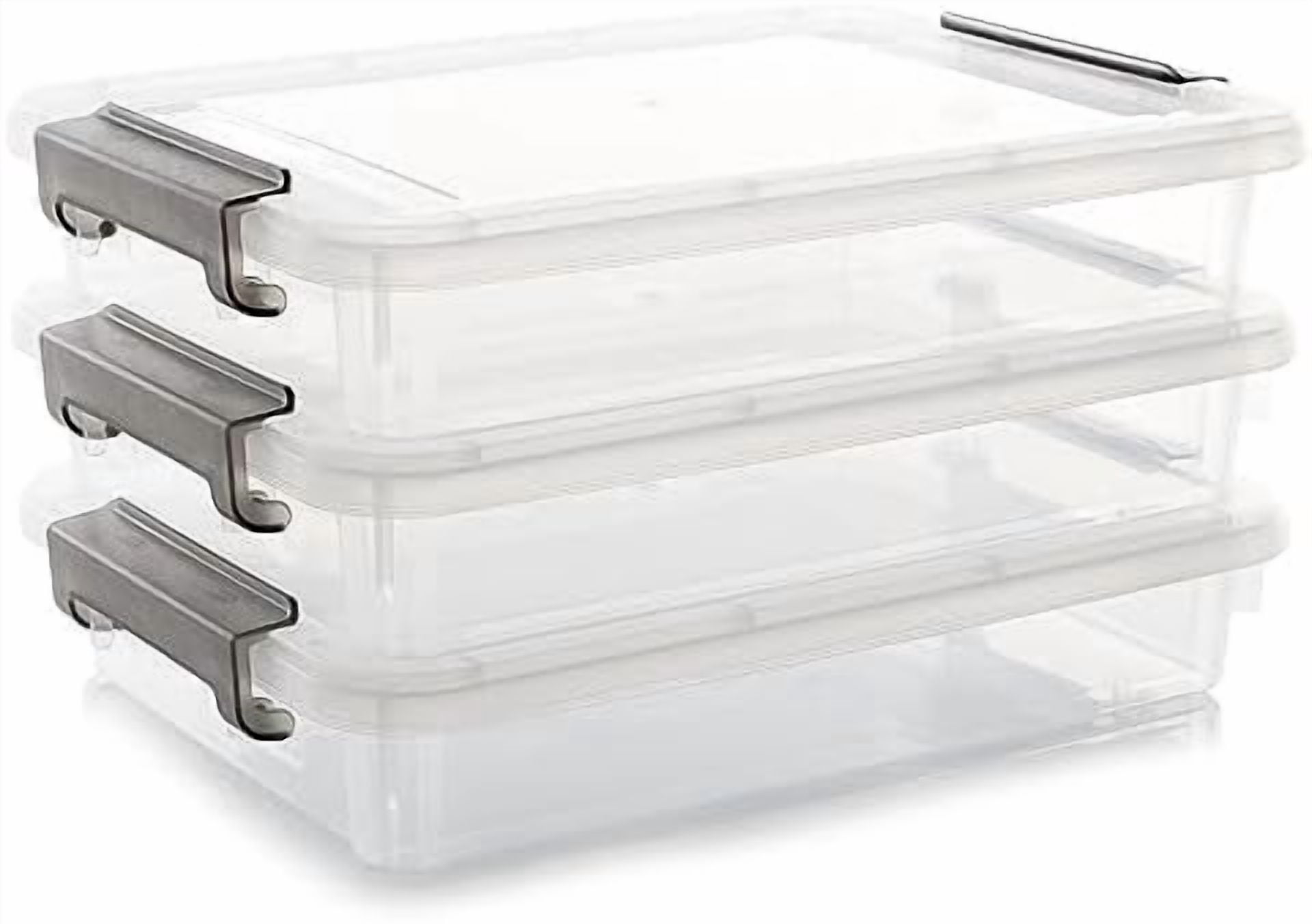 3 PCS Plastic Storage Bins with Latching Lids Portable Project Case Clear File Box Stackable Storage Containers for Organizing B5 Paper, Photo, Document, Scrapbook