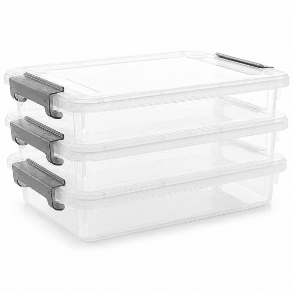 3 PCS Plastic Storage Bins with Latching Lids Portable Project Case Clear File Box Stackable Storage Containers for Organizing B5 Paper, Photo, Document, Scrapbook