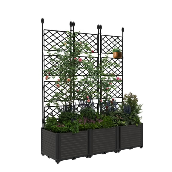 3 PCS Raised Garden Bed with Trellis, Plastic Vertical Planter Box for Climbing Plants, Outdoor Privacy Screen for Patio, Balcony, Backyard - Sturdy & Lightweight